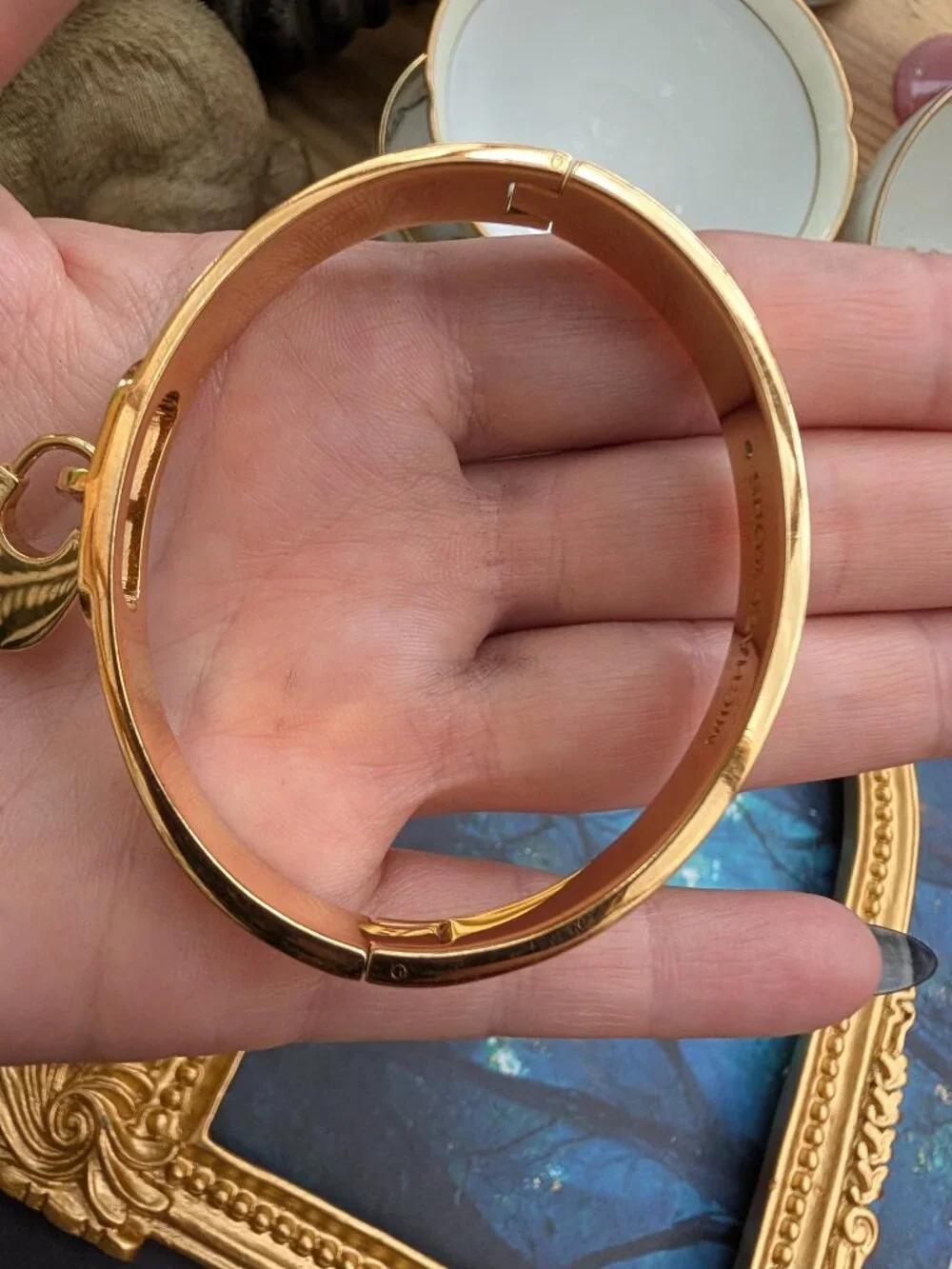 Michael Kors designer vintage Lock Charm rhinestone gold cuff bangle bracelet